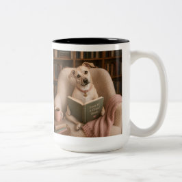 Söt läshund akvarell bibliotek illustration Två-Tonad mugg