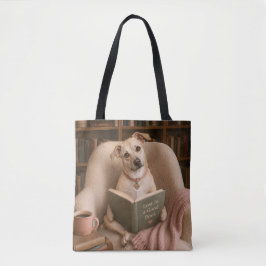 Söt läshund akvarell bibliotek illustration tygkasse