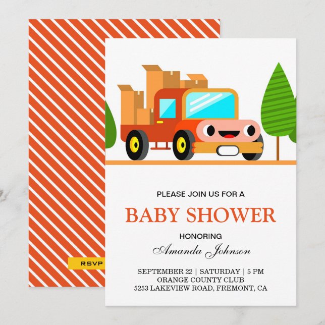 Söt lastbilsbaby shower-inbjudan inbjudningar (Fram/baksida)