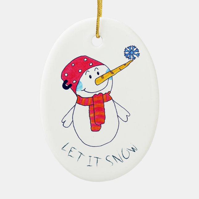 Söt Låt det snöa Snömannen med en snöflinga Julgransprydnad Keramik (Framsidan)