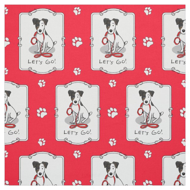 Söt Låt oss gå! Jack Russell Terrier (trefärgad 1) Tyg (Provkarta)