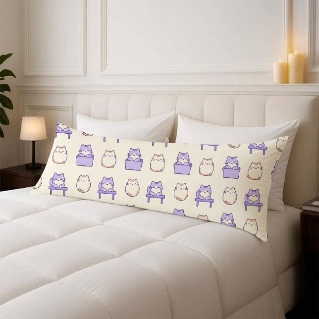 Söt Lavendel Knubbig Katt Pastell Kropps Kudd Fode Kroppskudde (Kawaii Lavender Chonky Cat Pastel Body Pillow Cover)