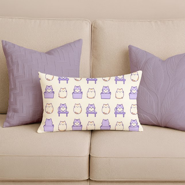 Söt Lavendel Knubbig Katt Pastell Ländkudde Lumbarkudde (Kawaii Lavender Chonky Cat Pastel Lumbar Pillow)