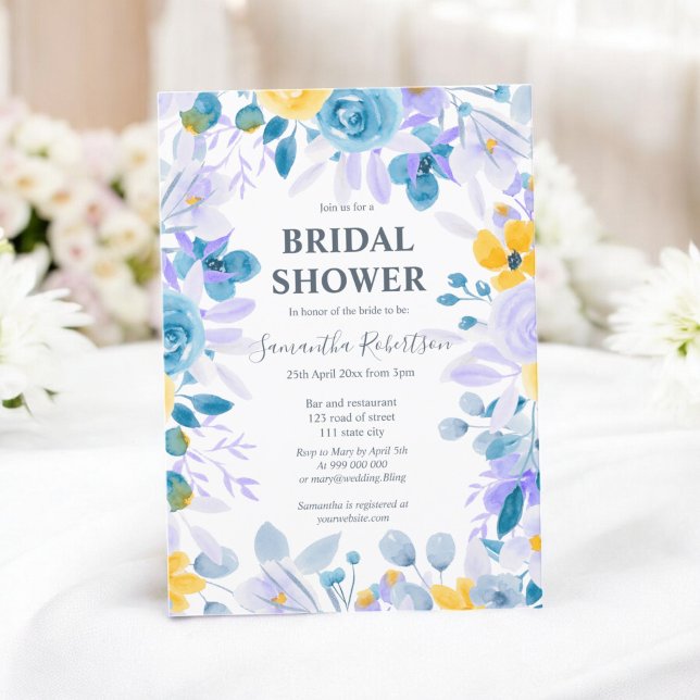 Söt lavender blommigt vattenfärgsmöhippa inbjudningar (Pretty lavender floral watercolor bridal shower invitation)