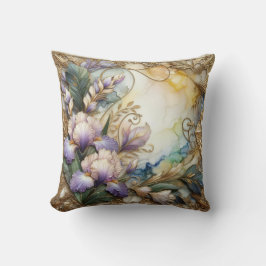 Söt Lavender Iris Flowers with Guld Scrolling Kudde