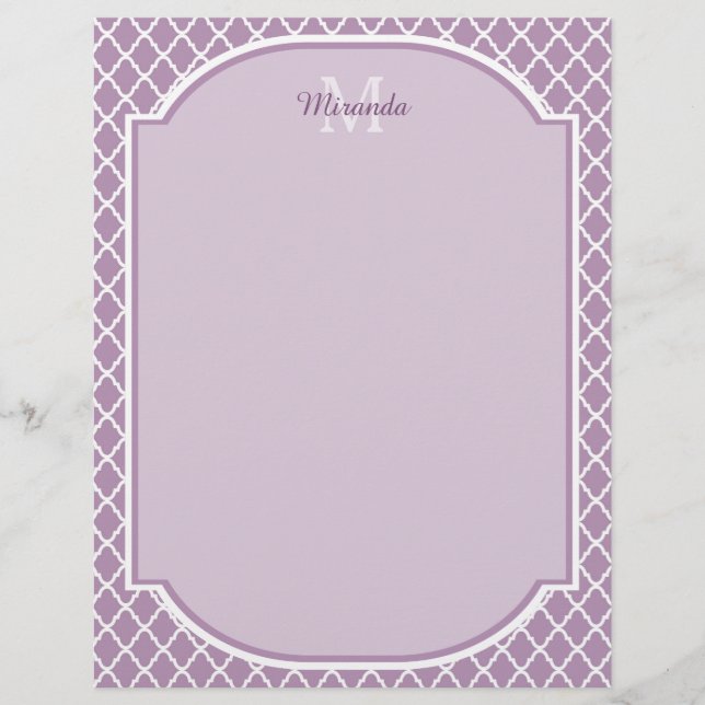 Söt Lavender Lila Quatrefoil Monogrammed Namn (Framsida)