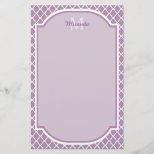 Söt Lavender Lila Quatrefoil Monogrammed Namn Brevpapper