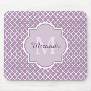 Söt Lavender Lila Quatrefoil Monogrammed Namn Musmatta