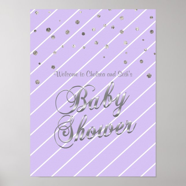 Söt Lavender och Silver Baby Shower Poster (Framsidan)