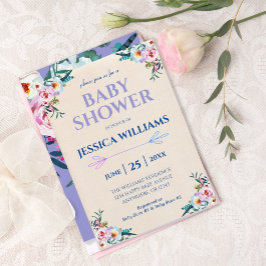 Söt Lavender Pastel Boho Blommigt Baby Shower Inbjudningar