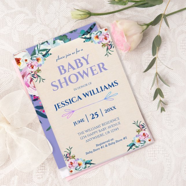 Söt Lavender Pastel Boho Blommigt Baby Shower Inbjudningar (Skapare uppladdad)