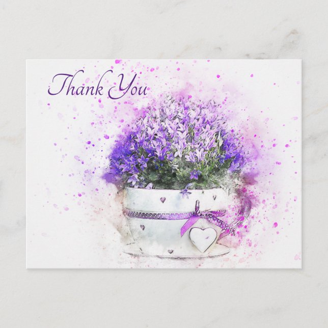 Söt Lavender Watercolor Flowers Tack Vykort (Framsida)