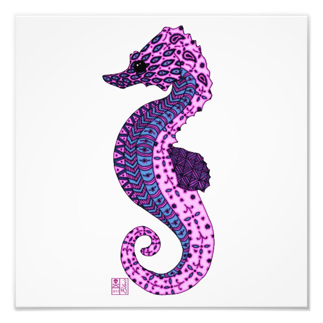 Söt Lavender Zen Tangle Seahorse Ocean Art Fototryck (Framsidan)