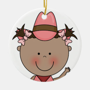 Söt le western Cowgirlminnessak för flicka Julgransprydnad Keramik
