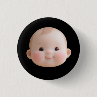Söt leende baby ansikte rund knapp märke