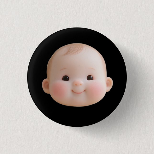 Söt leende baby ansikte rund knapp märke  (Framsida)
