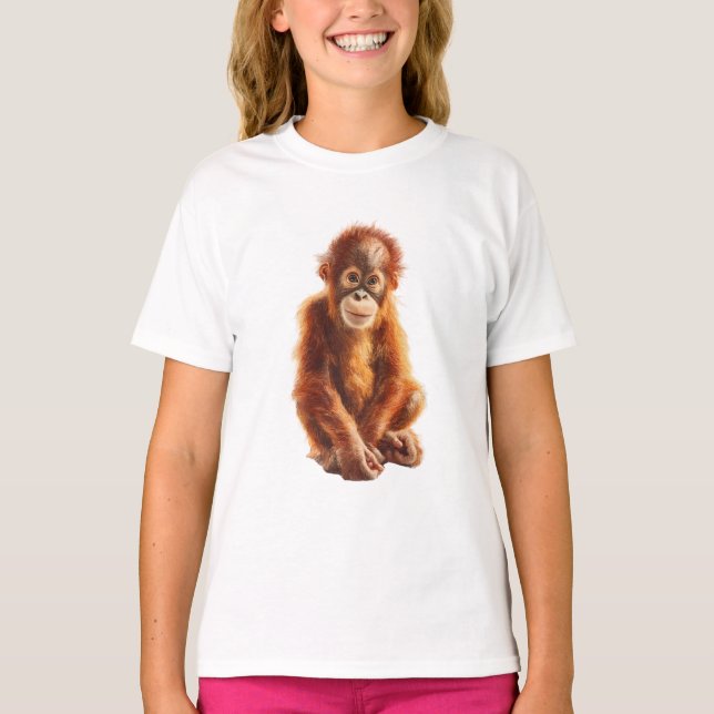Söt leende baby orangutang karaktär barn t shirt (Framsida)