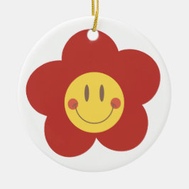 Söt Leende Blomma Retro Estetik Glad Ansikte Desi Julgransprydnad Keramik