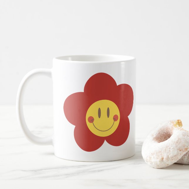Söt Leende Blomma Retro Estetik Glad Ansikte Desi Kaffemugg (Med munk)