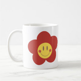 Söt Leende Blomma Retro Estetik Glad Ansikte Desi Kaffemugg