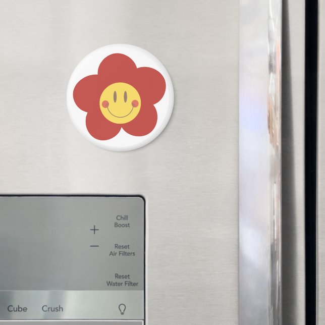 Söt Leende Blomma Retro Estetik Glad Ansikte Desi Magnet (In Situ (Fridge))
