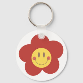 Söt Leende Blomma Retro Estetik Glad Ansikte Desi Nyckelring