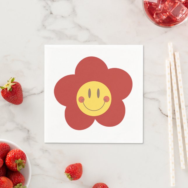 Söt Leende Blomma Retro Estetik Glad Ansikte Desi Pappersservett (Insitu)