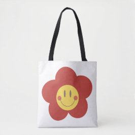 Söt Leende Blomma Retro Estetik Glad Ansikte Desi Tygkasse