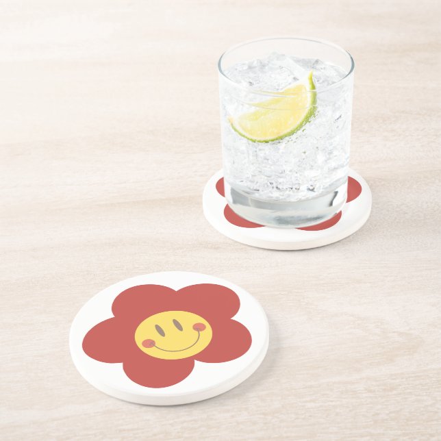 Söt Leende Blomma Retro Estetik Glad Ansikte Desi Underlägg (Sidan)