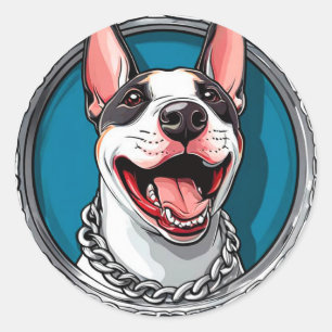 Söt leende Bull Terrier 🐾 Glädjefull hundkonst 💛 Runt Klistermärke