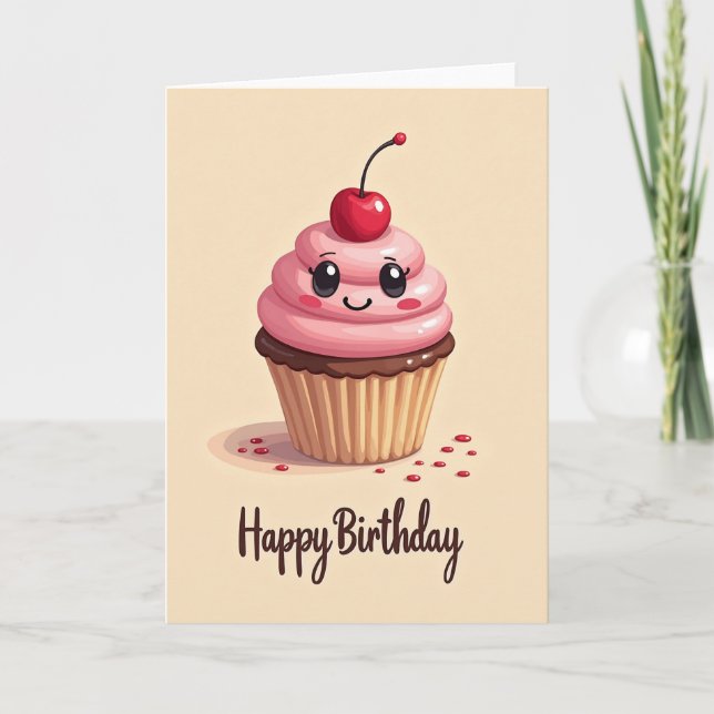 Söt Leende Cupcake-kort Kort (Framsida)