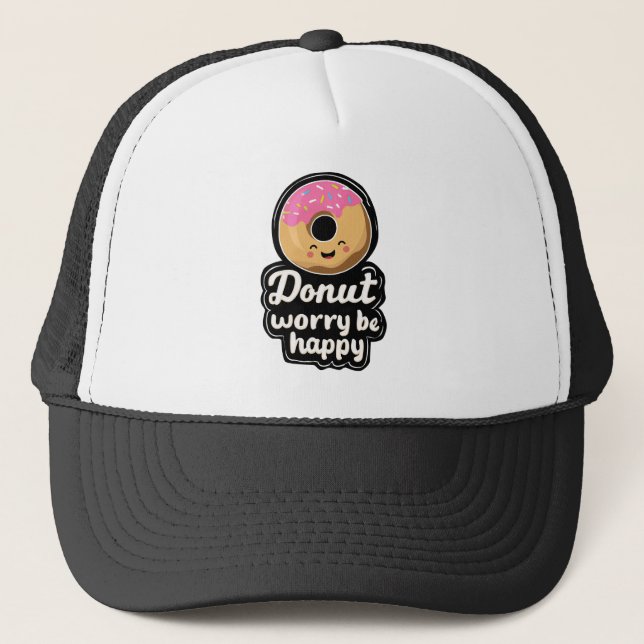 Söt leende donut – “Donut Worry Be Happy” Illustra Keps (Framsida)
