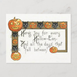 Söt leende Jack O Lantern svart katt Vykort