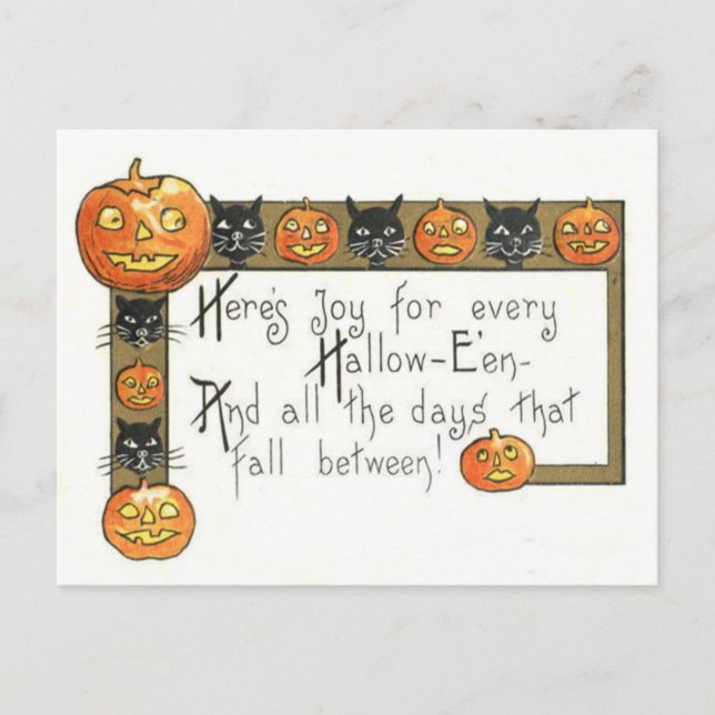 Söt leende Jack O Lantern svart katt Vykort (Framsida)