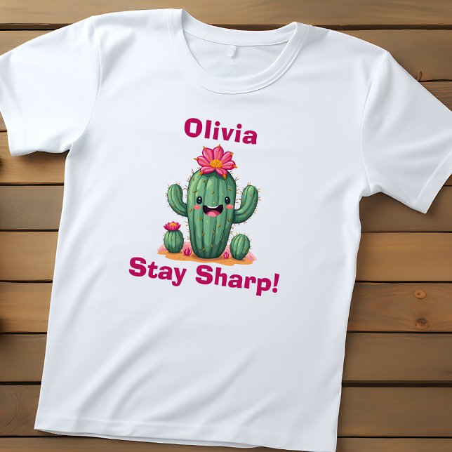 Söt leende kaktus "Håll dig skarp!" T Shirt (Skapare uppladdad)
