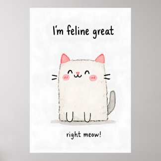 Söt leende katt akvarellillustration poster