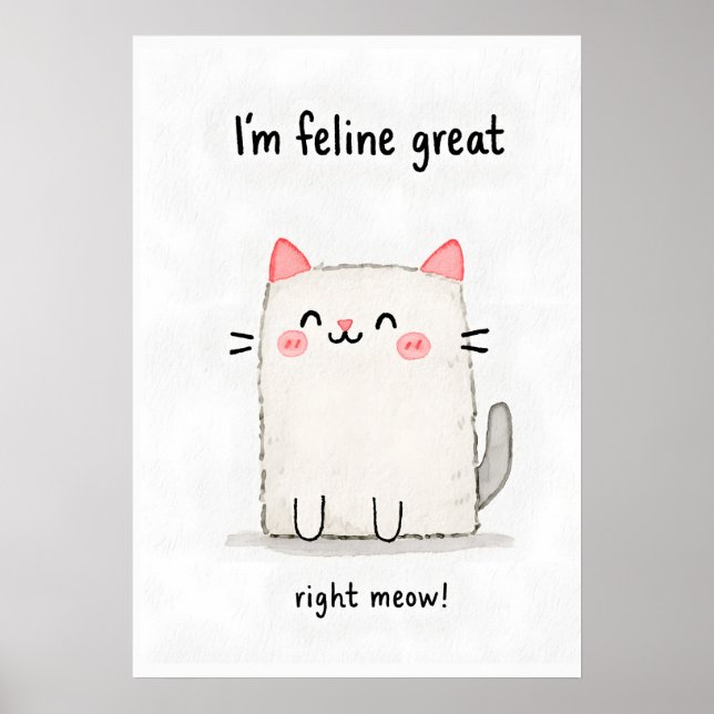 Söt leende katt akvarellillustration poster (Framsidan)