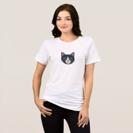 Söt Leende Katt Ansikte Minimal Dam T-Shirt