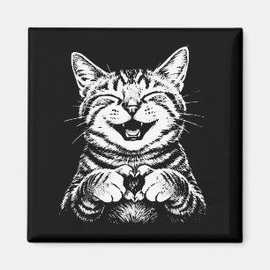 Söt leende katt som gör hjärta händer rolig katt magnet