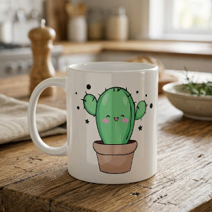 Söt leende Kawaii Baby Kaktus i vas med stjärnor Kaffemugg