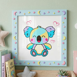 Söt leende Kawaii Baby Koala med Kärlekshjärtan Fototryck