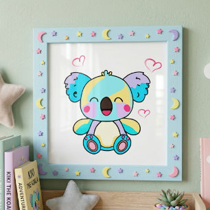 Söt leende Kawaii Baby Koala med Kärlekshjärtan Fototryck