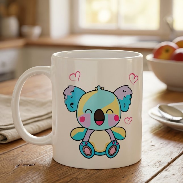 Söt leende Kawaii Baby Koala med kärlekshjärtan Kaffemugg (Cute smiling Kawaii Baby Koala with Love Hearts. Coffee Mug)