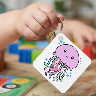 Söt leende Kawaii Baby Manetfisk med Bubblor Nyckelring