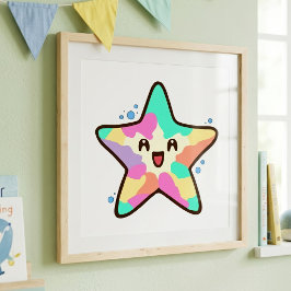 Söt leende Kawaii-baby sjöstjärna med bubblor Fototryck