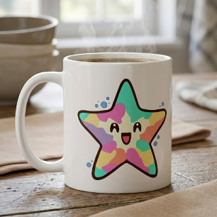 Söt leende Kawaii-baby sjöstjärna med bubblor Kaffemugg