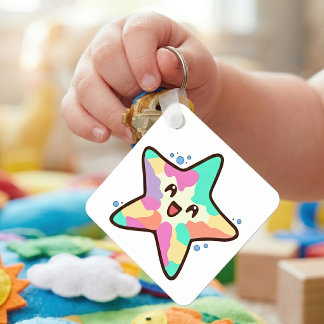Söt leende Kawaii-baby sjöstjärna med bubblor Nyckelring