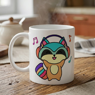 Söt leende Kawaii-babyvask med hörlurar Kaffemugg