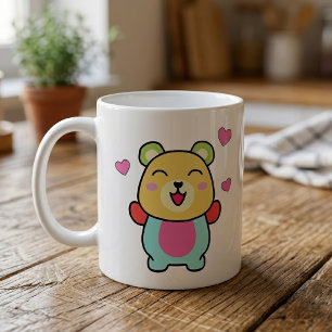Söt leende Kawaii Nallebjörn med Kärlekshjärtan Kaffemugg