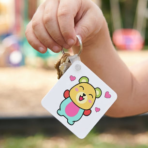 Söt leende Kawaii Nallebjörn med Kärlekshjärtan Nyckelring